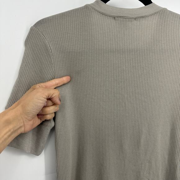 James Perse size 2 shirt Taupe half sleeve ribbed tencel cashmere henley minimal - Picture 4 of 10
